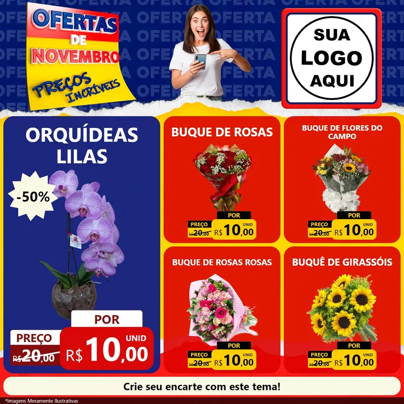 Modelo de Rede Social para Feed Facebook com o tema Ofertas de Novembro - Preços Incríveis para Floricultura e jardim