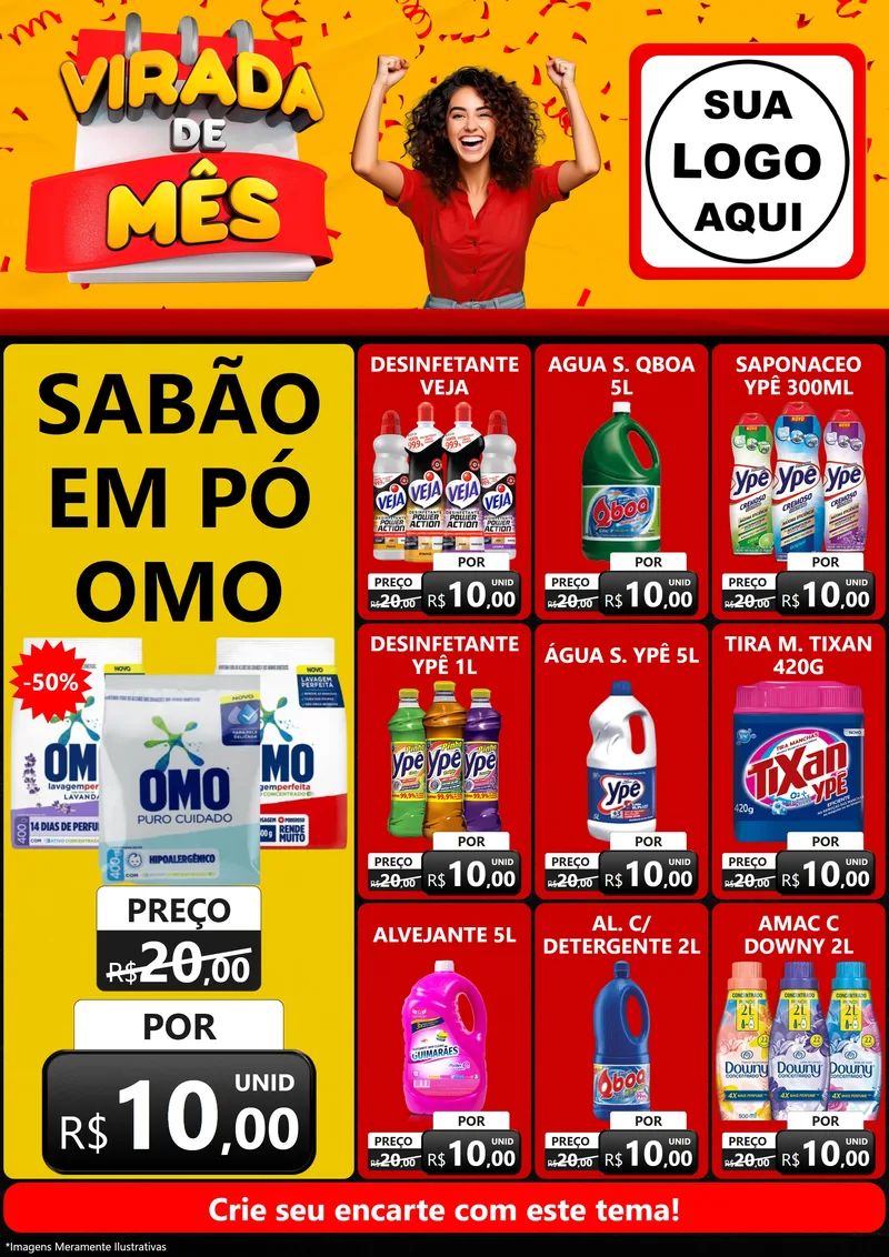 Modelo de Encarte para Encarte A4 Vertical com o tema Virada de Mês para Produtos de Limpeza