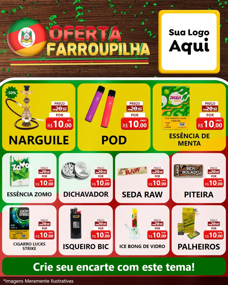 Modelo de Rede Social para Feed Instagram com o tema Oferta Farroupilha para Tabacaria
