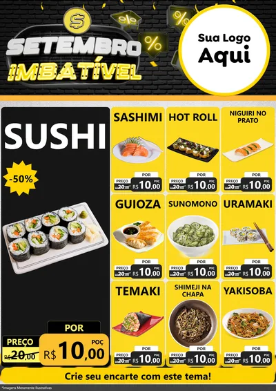 Modelo de Encarte para Encarte A4 Vertical com o tema Setembro Imbatível para Comida japonesa