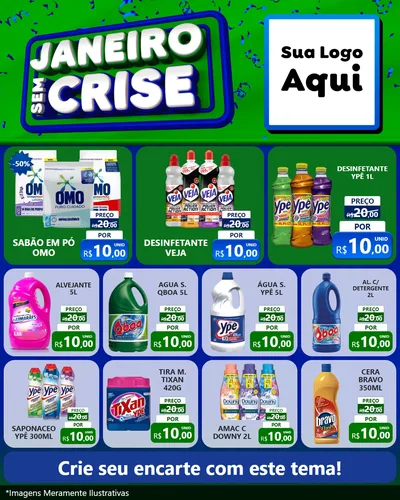 Modelo de Rede Social para Feed Instagram com o tema Janeiro Sem Crise para Produtos de Limpeza