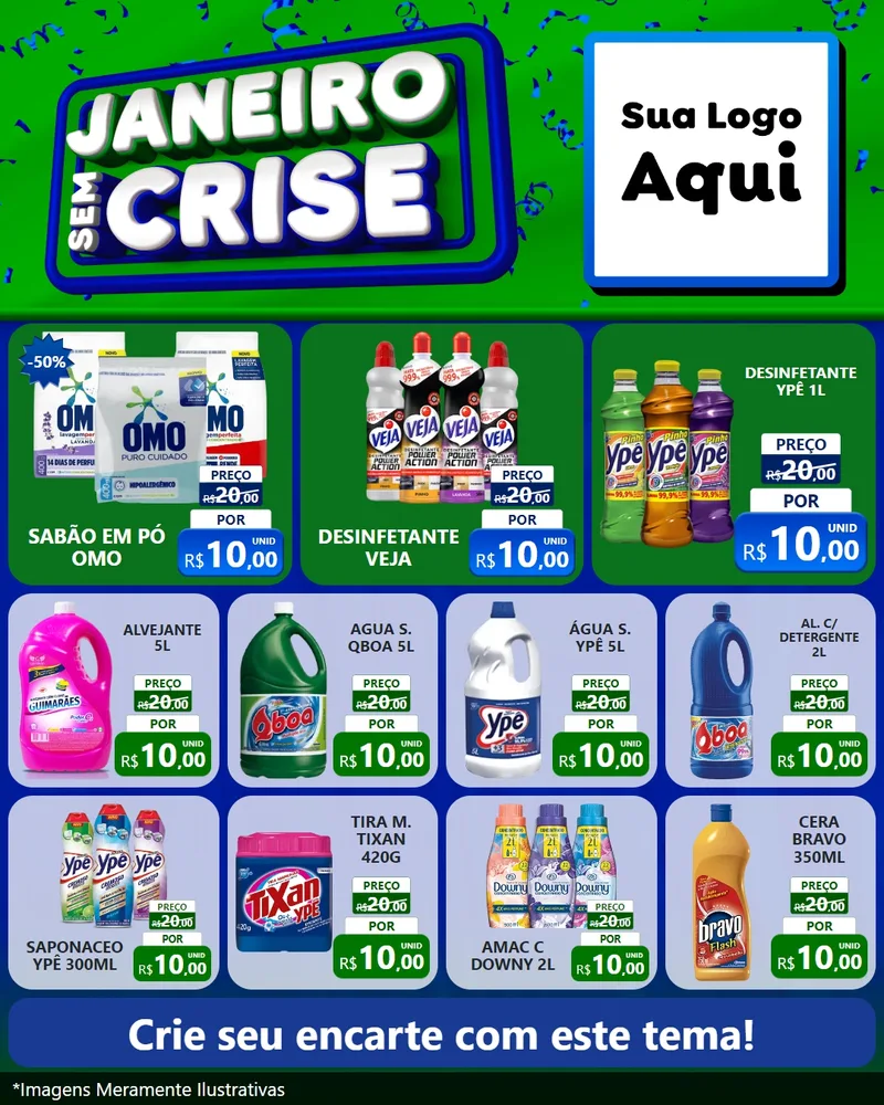 Modelo de Rede Social para Feed Instagram com o tema Janeiro Sem Crise para Produtos de Limpeza