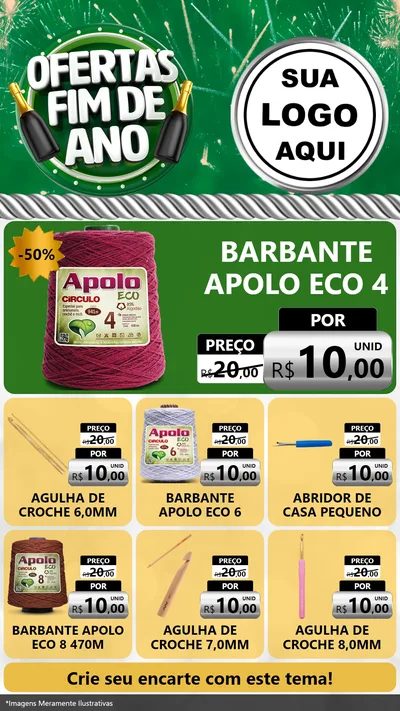 Modelo de Rede Social para Stories com o tema Ofertas Fim de Ano para Armarinho e Aviamentos