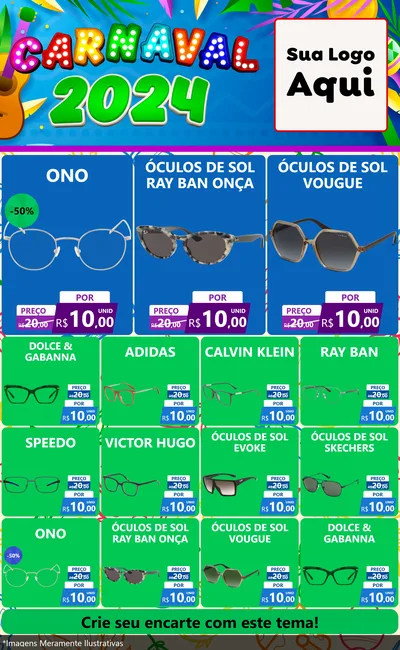 Modelo de Encarte para Encarte Grande com o tema Carnaval 2027 para Óticas