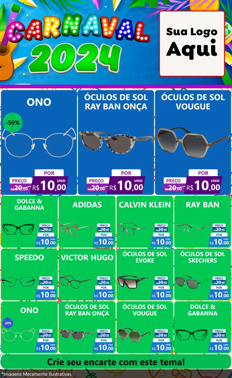 Modelo de Encarte para Encarte Grande com o tema Carnaval 2027 para Óticas