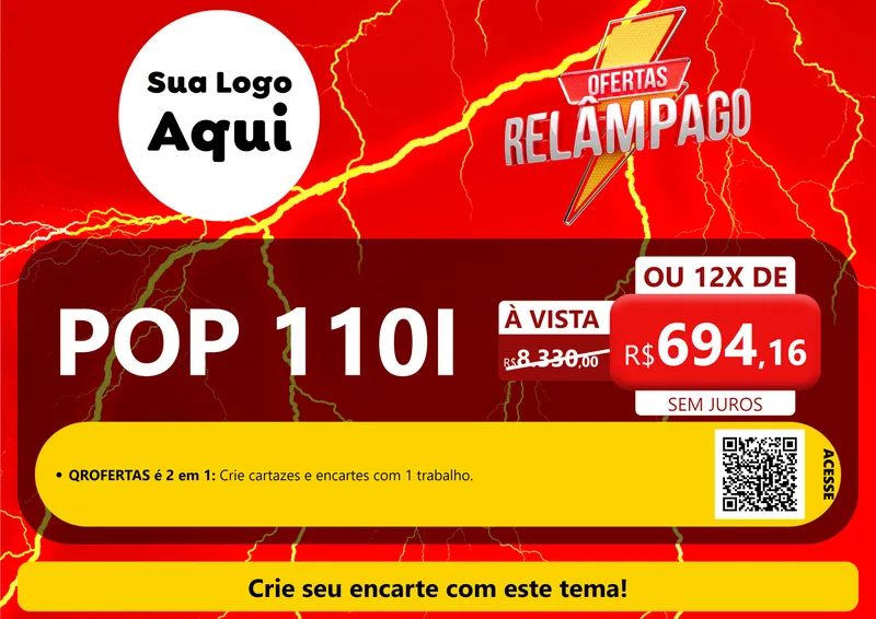 Modelo de Cartaz para Cartaz A4 Horizontal com o tema Ofertas Relâmpago para Concessionaria de Motos