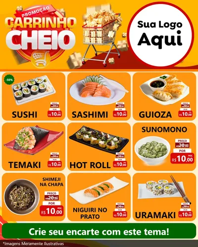 Modelo de Rede Social para Feed Instagram com o tema Promoção carrinho cheio para Comida japonesa