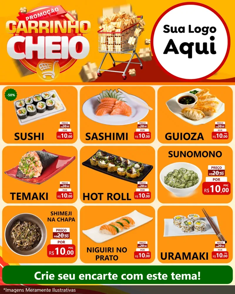 Modelo de Rede Social para Feed Instagram com o tema Promoção carrinho cheio para Comida japonesa