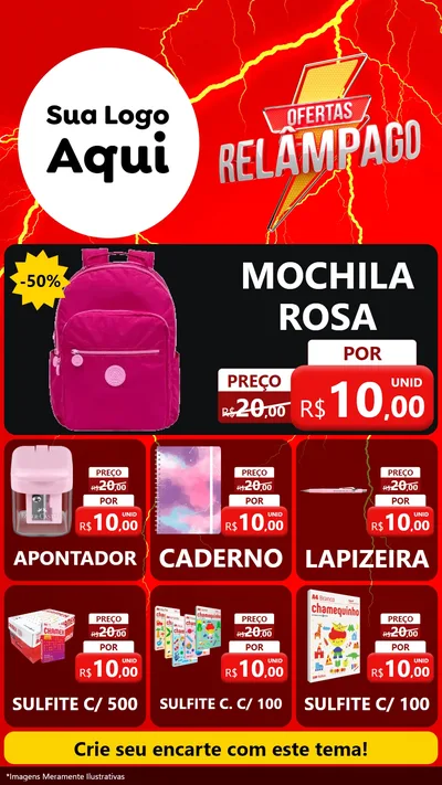 Modelo de Rede Social para Stories com o tema Ofertas Relâmpago para Papelaria