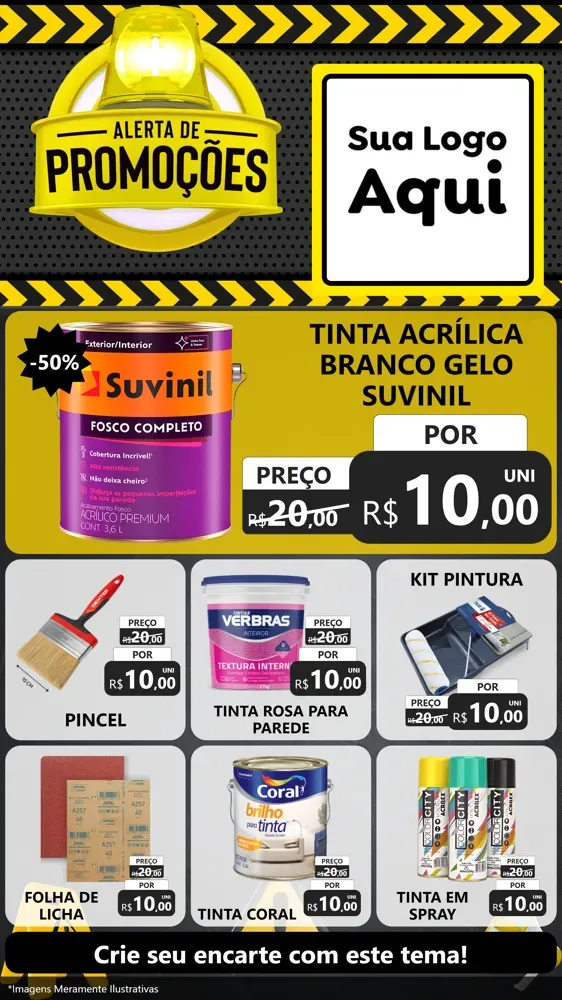 Modelo de Rede Social para Stories com o tema Alerta de Promoções para Tintas e Ferramentas