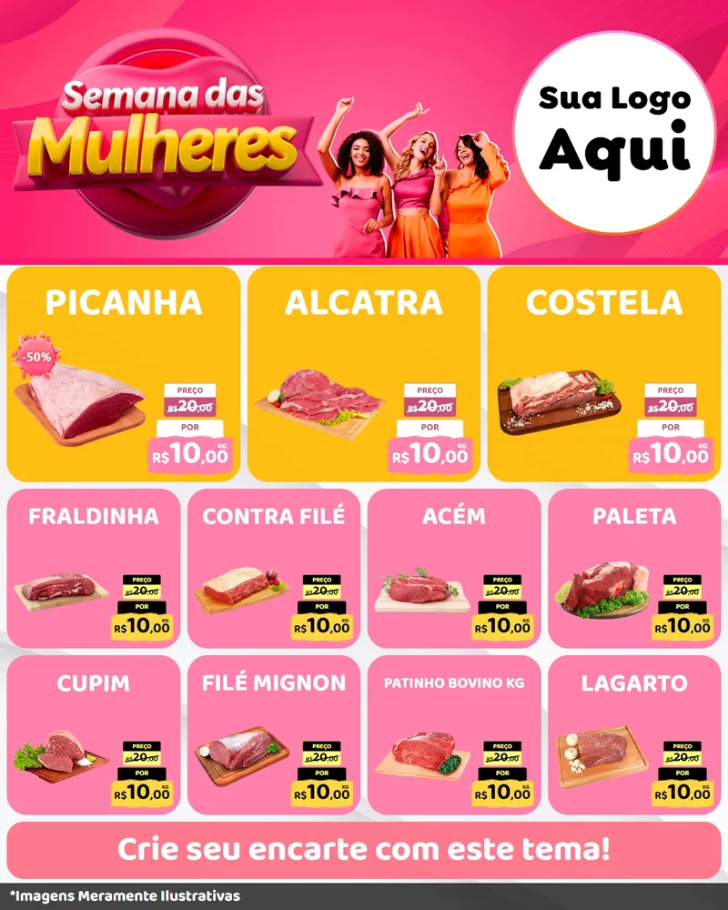 Modelo de Rede Social para Feed Instagram com o tema Semana das Mulheres para Açougue