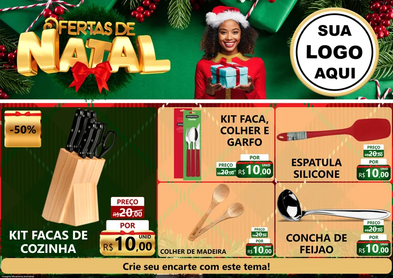 Modelo de Encarte para Encarte A4 Horizontal com o tema Ofertas de Natal para Utilidades Domésticas