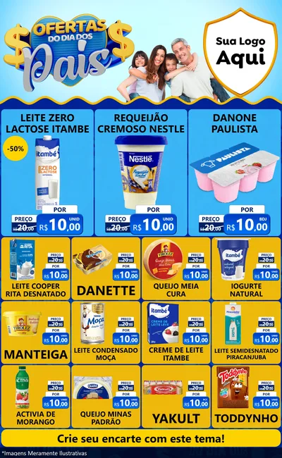 Modelo de Encarte para Encarte Grande com o tema Ofertas do Dia dos Pais para Frios e Laticínios
