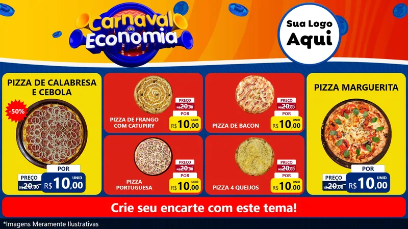 Modelo de TV para TV Horizontal com o tema Carnaval da Economia para Pizzaria