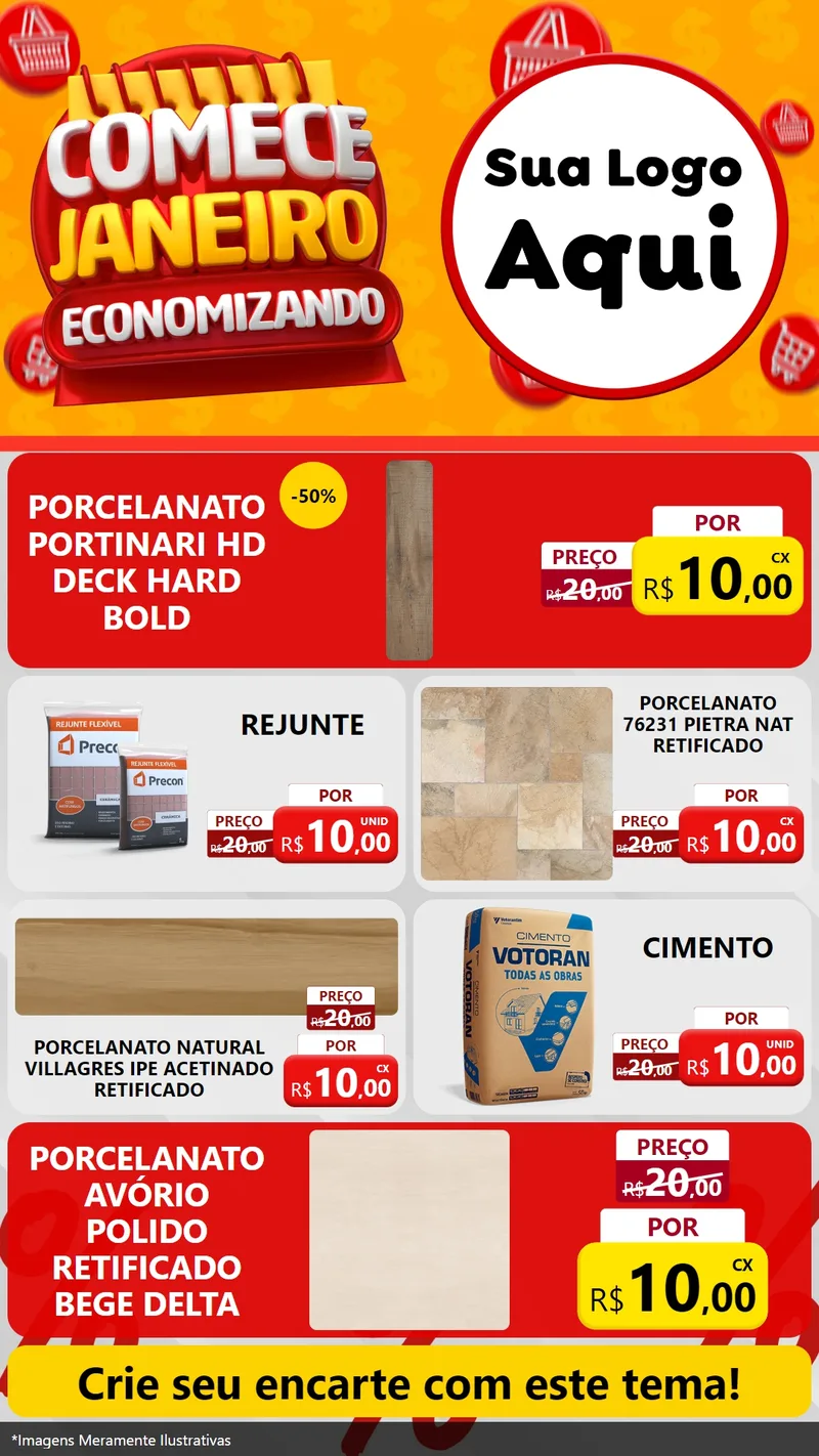Modelo de TV para TV Vertical com o tema Comece Janeiro Economizando para Pisos e revestimentos