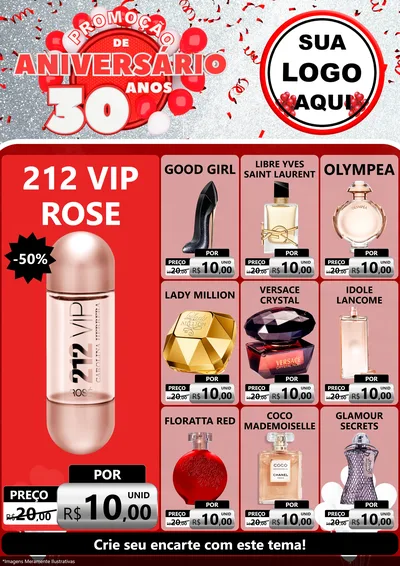 Modelo de Encarte para Encarte A4 Vertical com o tema Promoção de Aniversário - 30 Anos para Perfumes