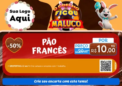 Modelo de Cartaz para Cartaz A4 Horizontal com o tema O Coelho Ficou Maluco - Páscoa para Padaria