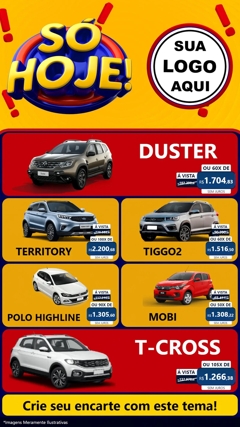 Modelo de TV para TV Vertical com o tema Só Hoje! para Concessionaria de Carros