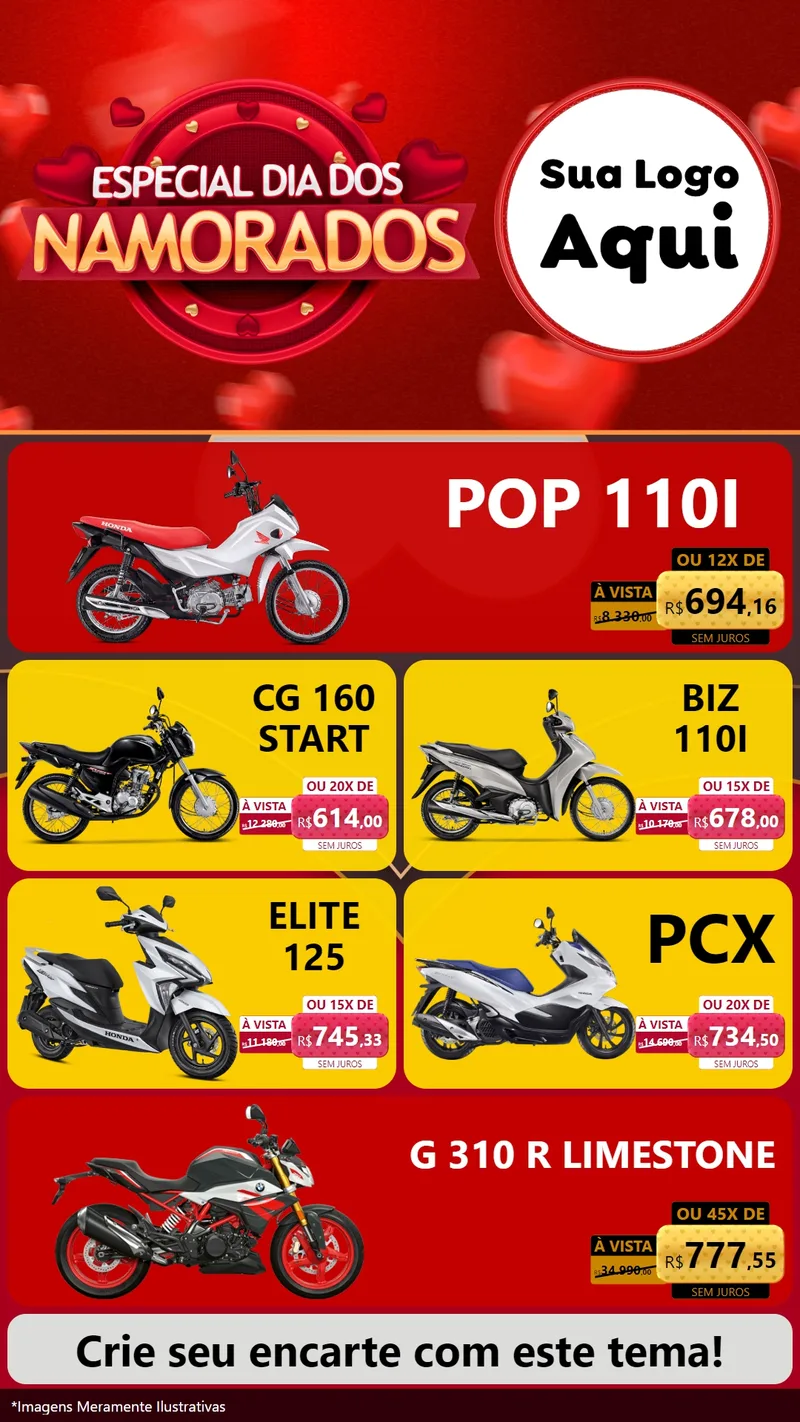 Modelo de TV para TV Vertical com o tema Especial Dia Dos Namorados para Concessionaria de Motos