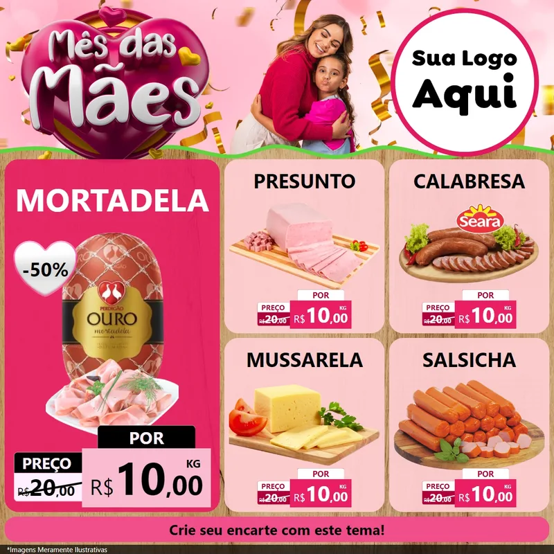 Modelo de Rede Social para Feed Facebook com o tema Mês das Mães para Frios e Laticínios
