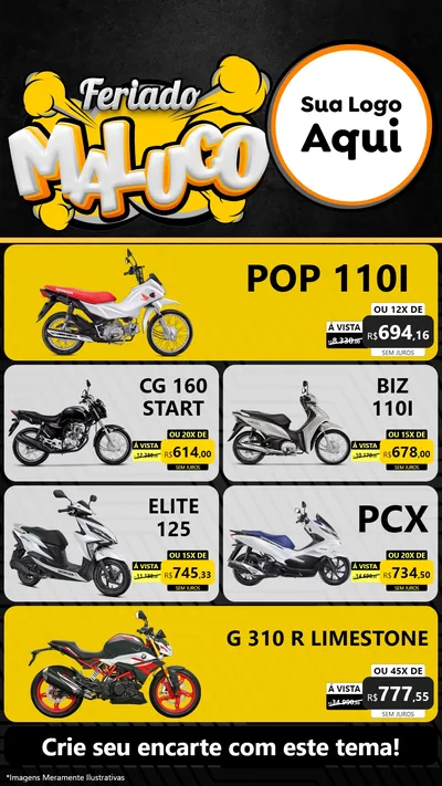 Modelo de TV para TV Vertical com o tema Feriado Maluco para Concessionaria de Motos
