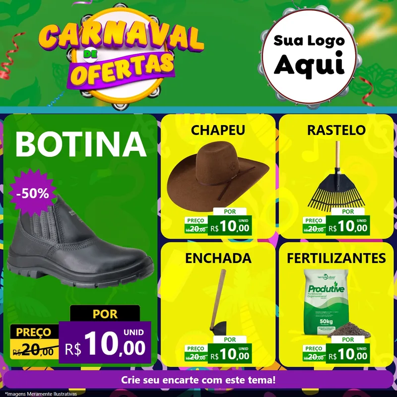 Modelo de Rede Social para Feed Facebook com o tema Carnaval de Ofertas para Agropecuária