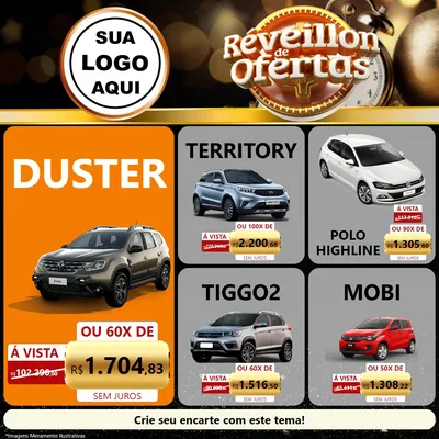 Modelo de Rede Social para Feed Facebook com o tema Réveillon de Ofertas para Concessionaria de Carros