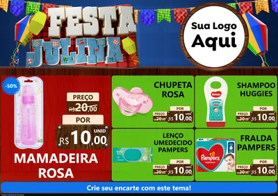 Modelo de Encarte para Encarte A4 Horizontal com o tema Festa Julina para Bebês