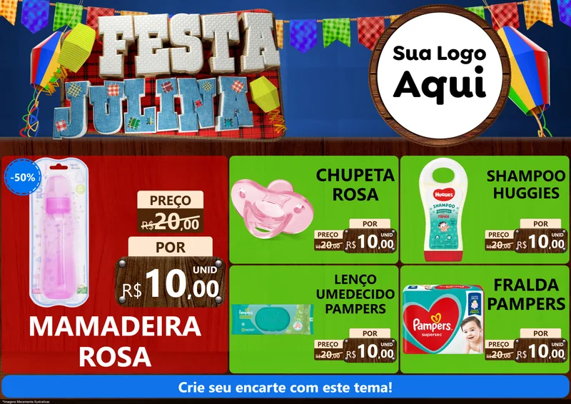 Modelo de Encarte para Encarte A4 Horizontal com o tema Festa Julina para Bebês