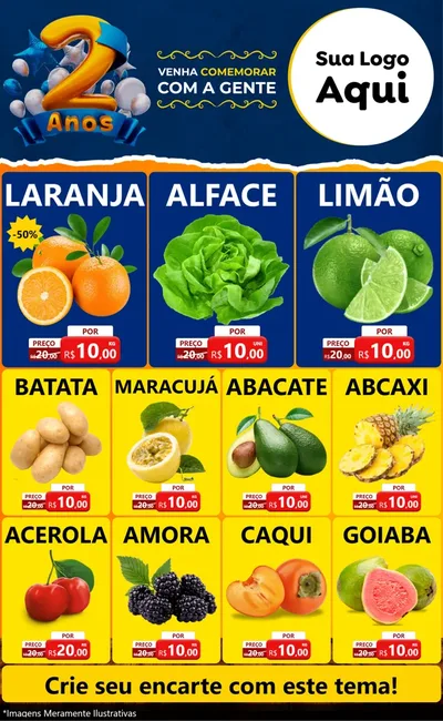 Modelo de Encarte para Encarte Grande com o tema Aniversário de 2 anos para Hortifrúti