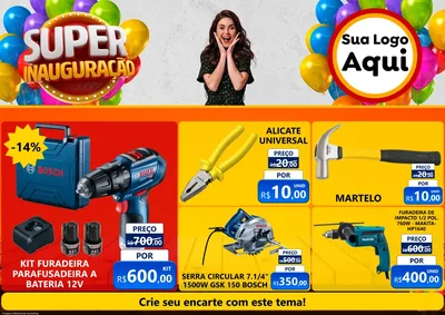 Modelo de Encarte para Encarte A4 Horizontal com o tema Super Inauguração para Maquinas e Ferramentas