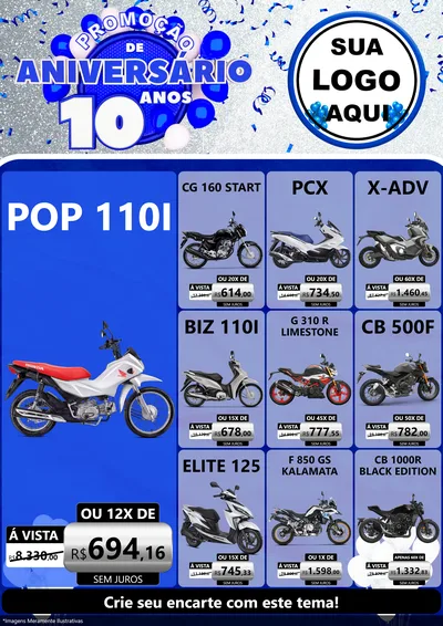 Modelo de Encarte para Encarte A4 Vertical com o tema Promoção de Aniversário - 10 Anos para Concessionaria de Motos