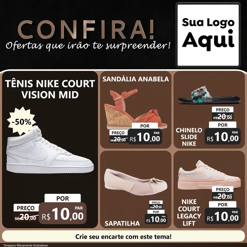 Modelo de Rede Social para Feed Facebook com o tema Confira! Ofertas que irão te surpreender! para Calçados