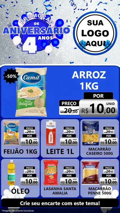 Modelo de Rede Social para Stories com o tema Promoção de Aniversário - 4 Anos para Supermercado