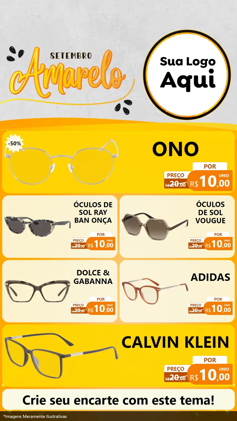 Modelo de TV para TV Vertical com o tema Setembro Amarelo para Óticas