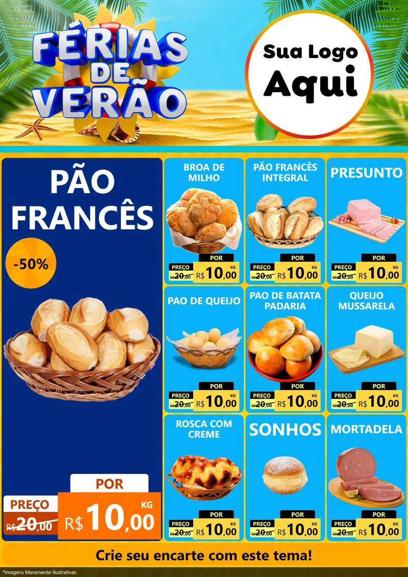 Modelo de Encarte para Encarte A4 Vertical com o tema Férias de Verão para Padaria