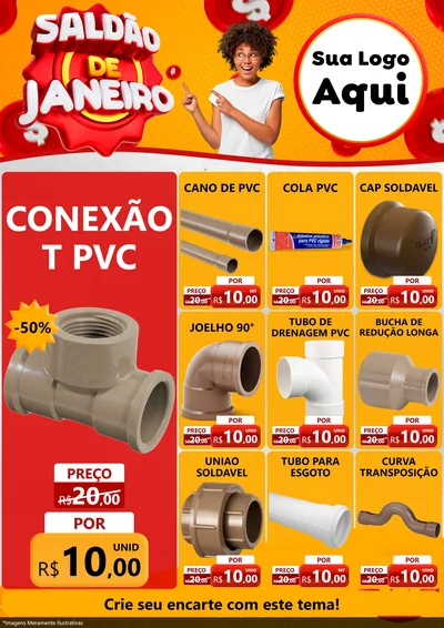 Modelo de Encarte para Encarte A4 Vertical com o tema Saldão de Janeiro para Tubos e conexões