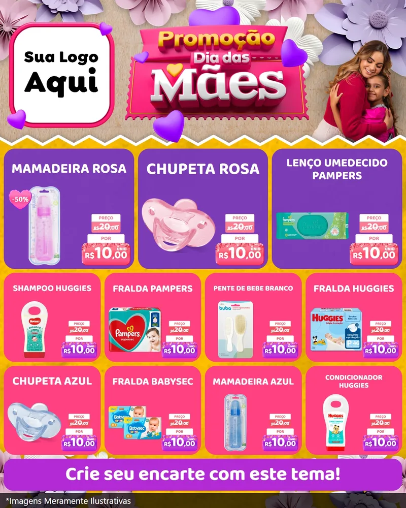 Modelo de Rede Social para Feed Instagram com o tema Promoção Dia das Mães para Bebês