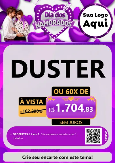 Modelo de Cartaz para Cartaz A4 Vertical com o tema Dia dos Namorados para Concessionaria de Carros