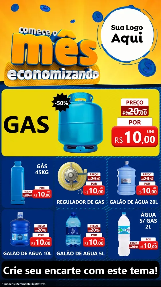 Modelo de Rede Social para Stories com o tema Comece O Mês Economizando para Água e gás