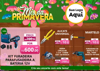 Modelo de Encarte para Encarte A4 Horizontal com o tema Mês da Primavera para Maquinas e Ferramentas