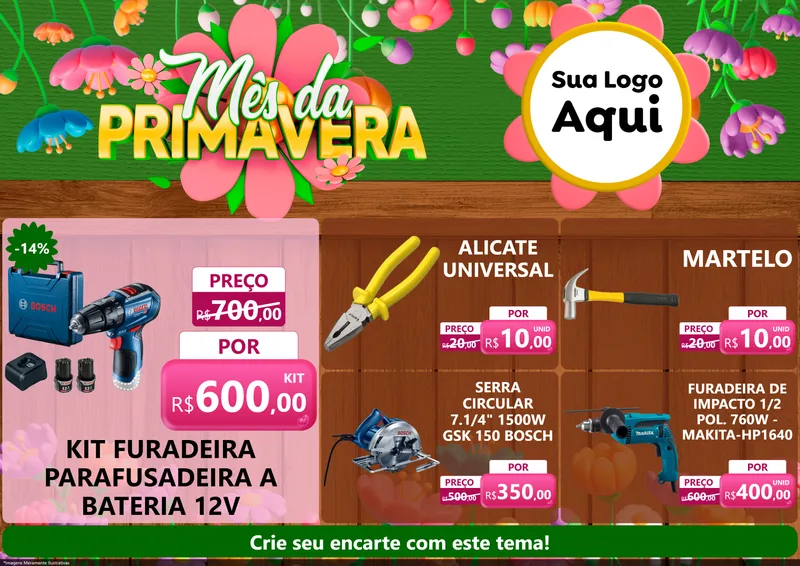Modelo de Encarte para Encarte A4 Horizontal com o tema Mês da Primavera para Maquinas e Ferramentas