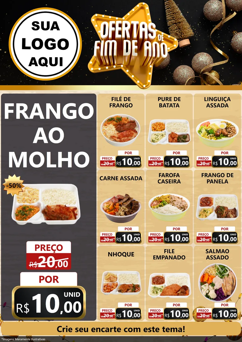Modelo de Encarte para Encarte A4 Vertical com o tema Ofertas de Fim de Ano para Restaurante