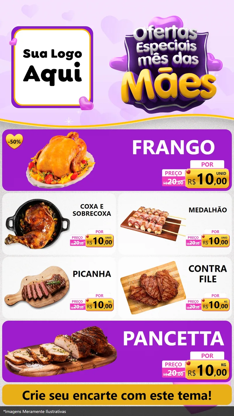 Modelo de TV para TV Vertical com o tema Ofertas Especiais - Mês das Mães para Assados