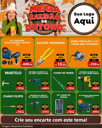 Modelo de Rede Social para Feed Instagram com o tema Mega Saldão de Outono para Maquinas e Ferramentas
