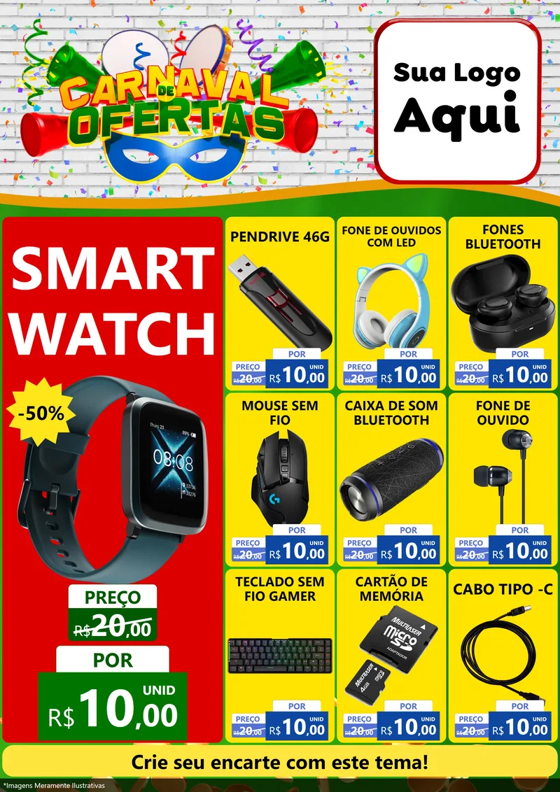 Modelo de Encarte para Encarte A4 Vertical com o tema Carnaval de Ofertas para Informática