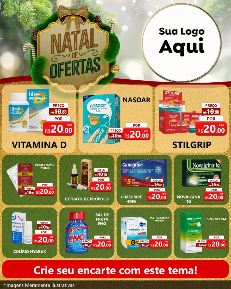 Modelo de Rede Social para Feed Instagram com o tema Ofertas de Natal para Farmácia