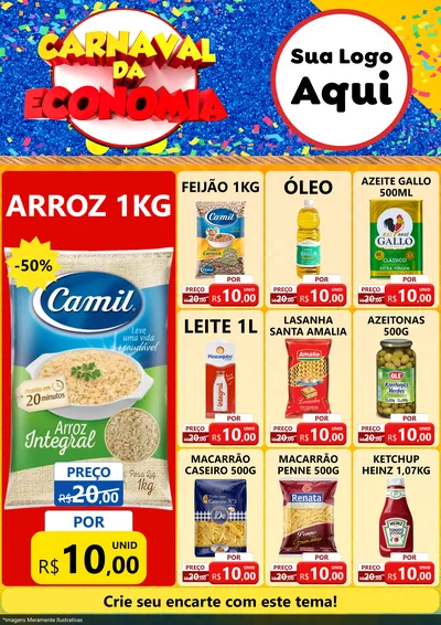 Modelo de Encarte para Encarte A4 Vertical com o tema Carnaval da Economia para Supermercado
