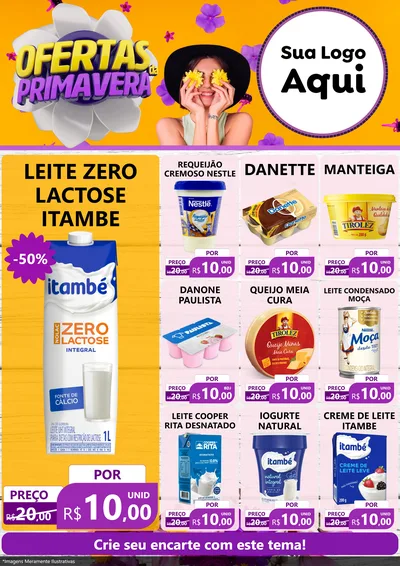 Modelo de Encarte para Encarte A4 Vertical com o tema Ofertas Da Primavera para Frios e Laticínios