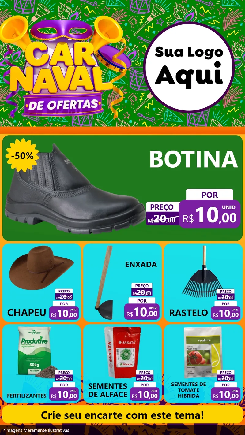 Modelo de Rede Social para Stories com o tema Carnaval de Ofertas para Agropecuária